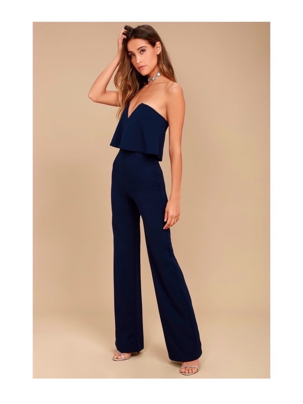Lulus Power of Love Navy Blue Strapless Jumpsuit